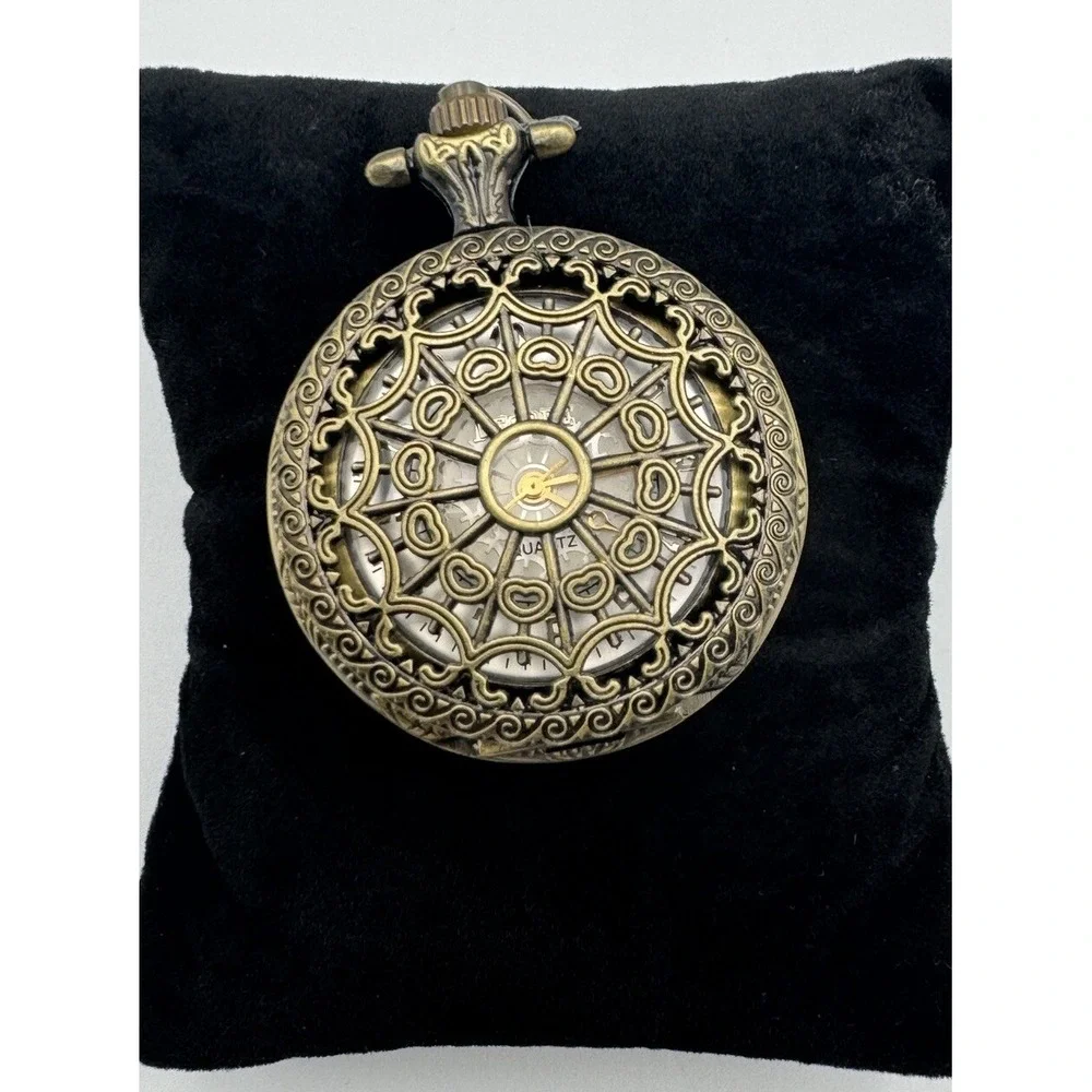 Ladies Decree Pocket Watch Antiqued Finish Quartz‎ Movement WORKS New Battery